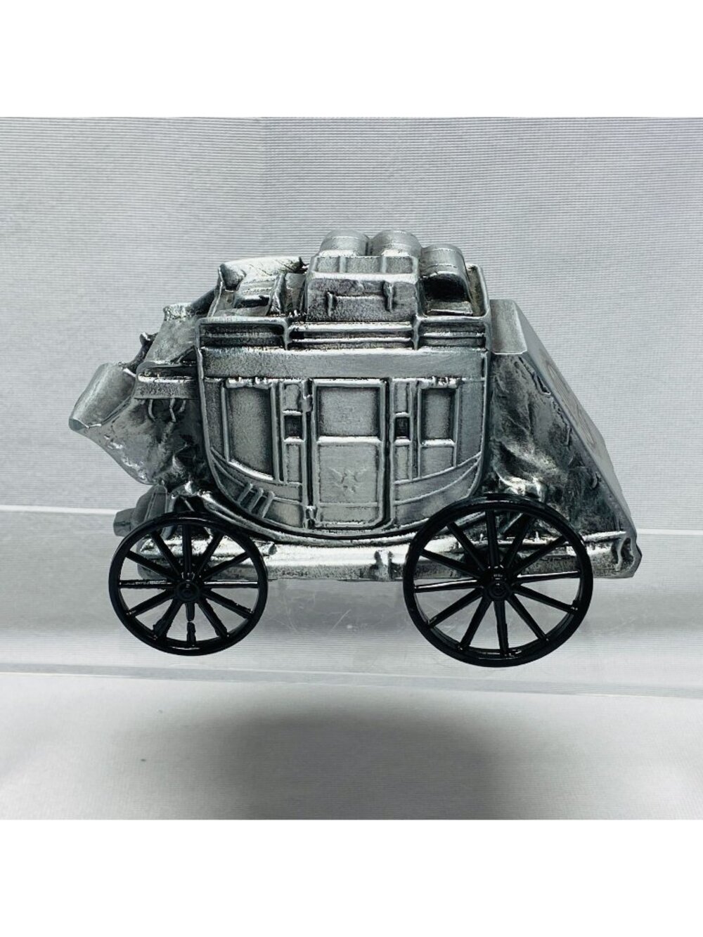 Vintage Banthrico Stagecoach Metal Coin Bank Collectible With Black Wheels